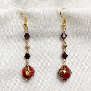 Beaded Gold & Red Earrings